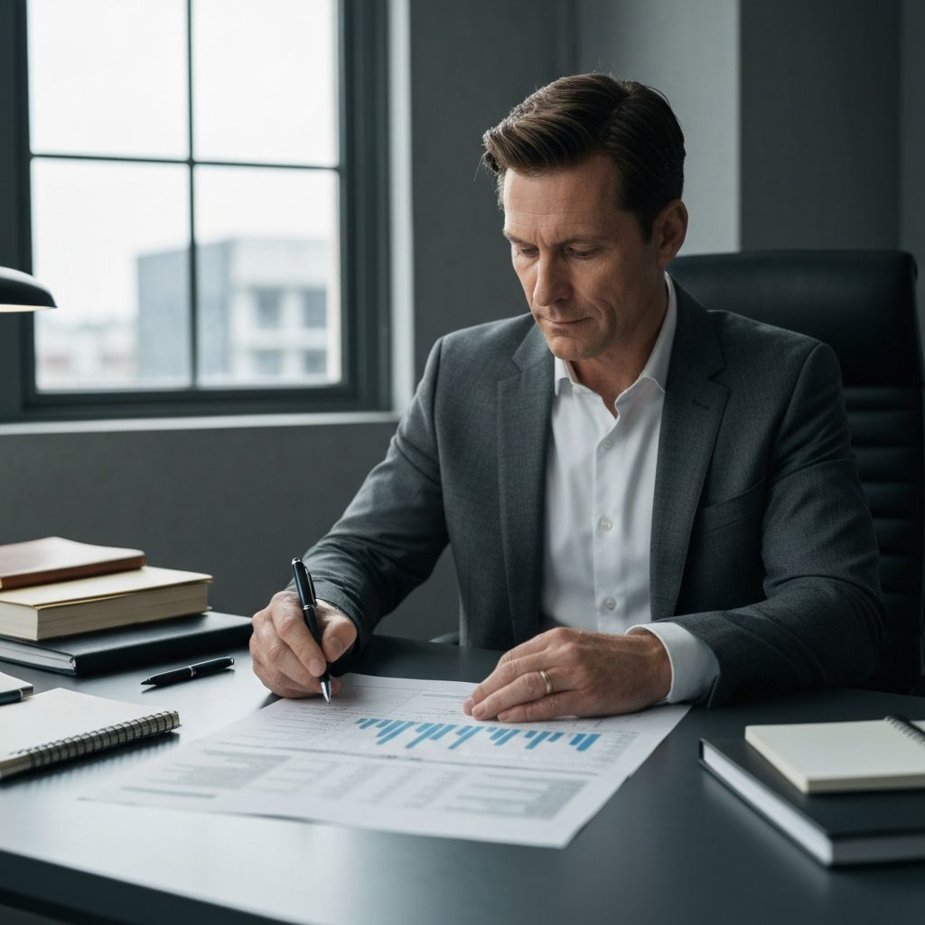 Profesional financiero revisando análisis de tesorería y flujo de caja en documentos corporativos